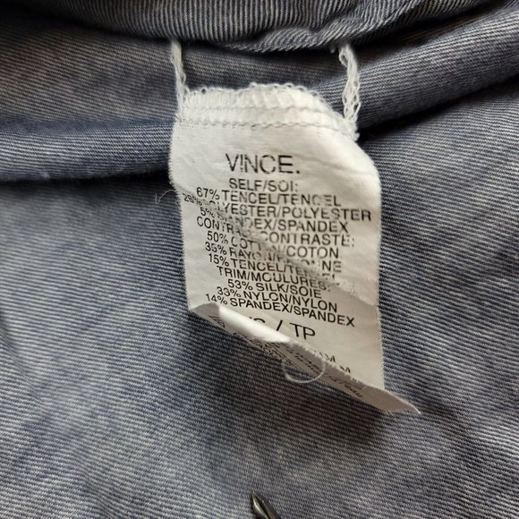 VINCE Womens XS Layered Sweater Silk Blend Chambray‎ Button Up Under Sweater Top - Picture 10 of 11